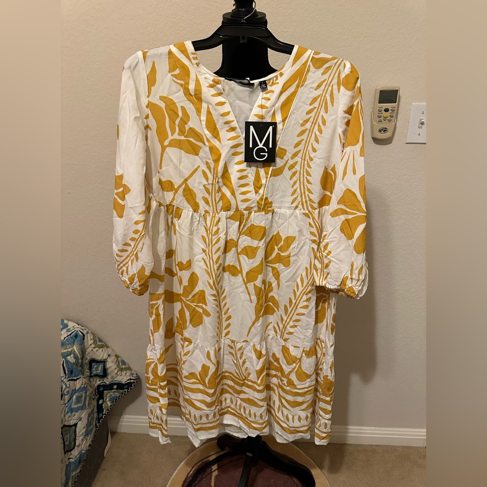 Mlle Gabrielle 3/4 Sleeve Dresses for Women‎ Yellow and White Floral. Sz S. NWT